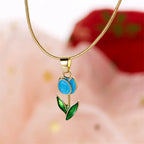 Collar con colgante de flor de tulipán en esmalte de color turquesa