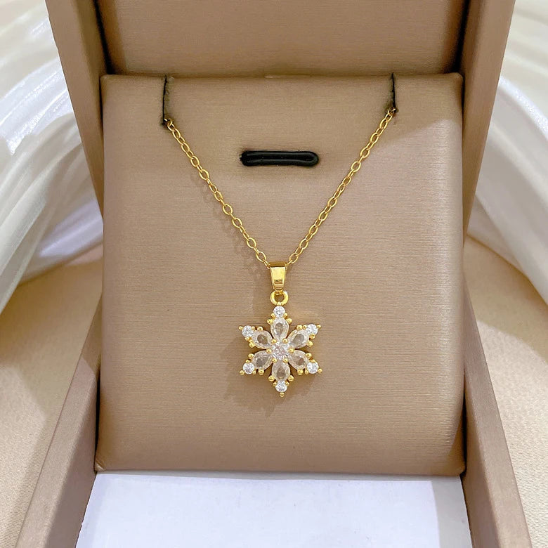 Collar con Colgante de Copo de Nieve de Cristal