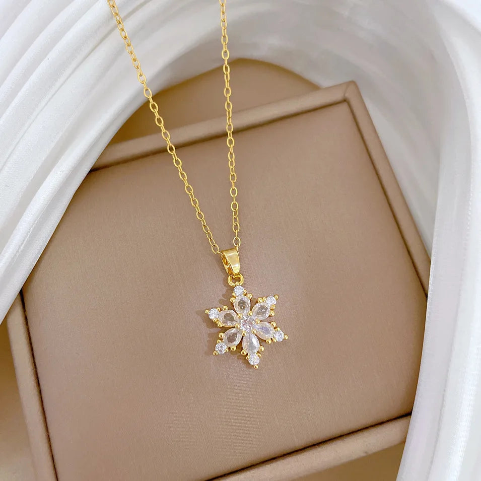 Collar con Colgante de Copo de Nieve de Cristal