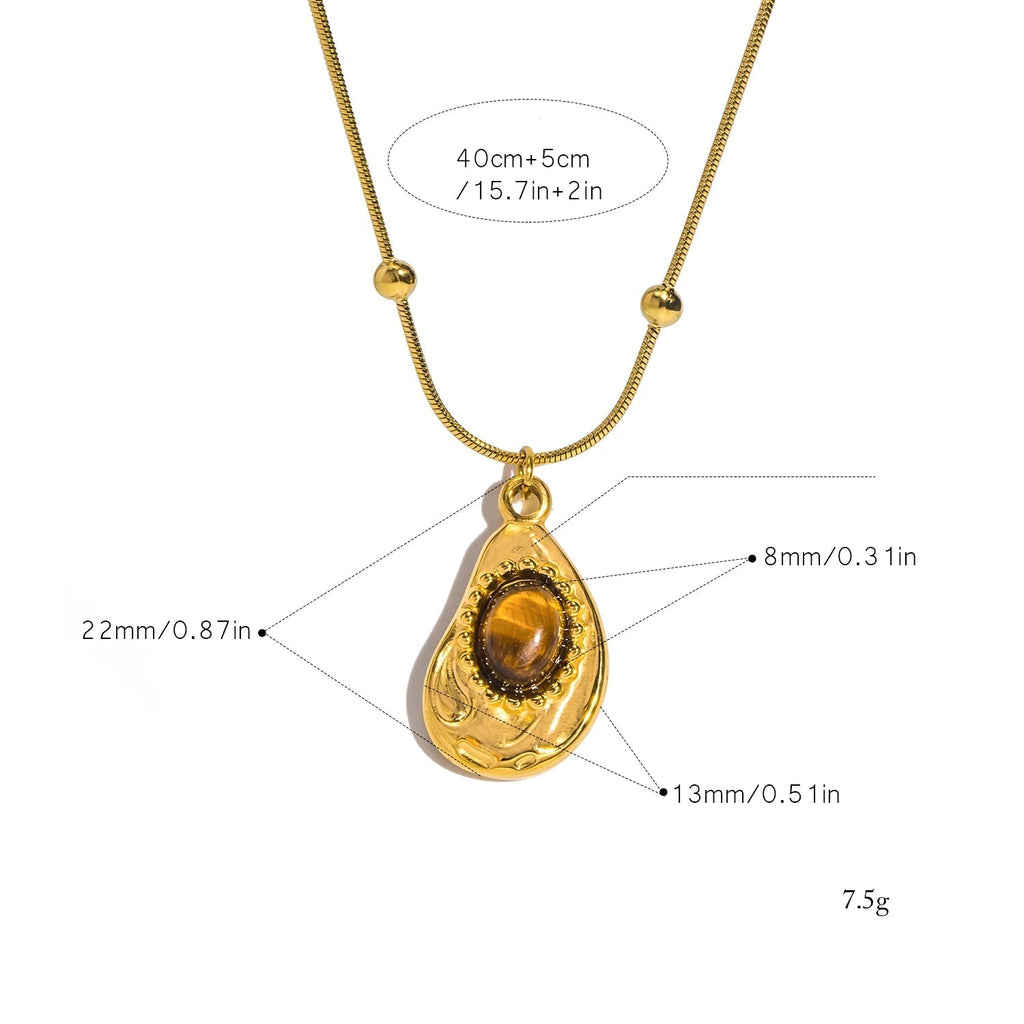 Necklace with teardrop pendant in natural tiger's eye stone