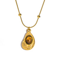 Necklace with teardrop pendant in natural tiger's eye stone