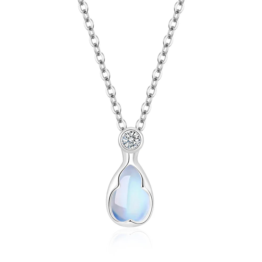 Collar con colgante de gota de piedra lunar y cristal