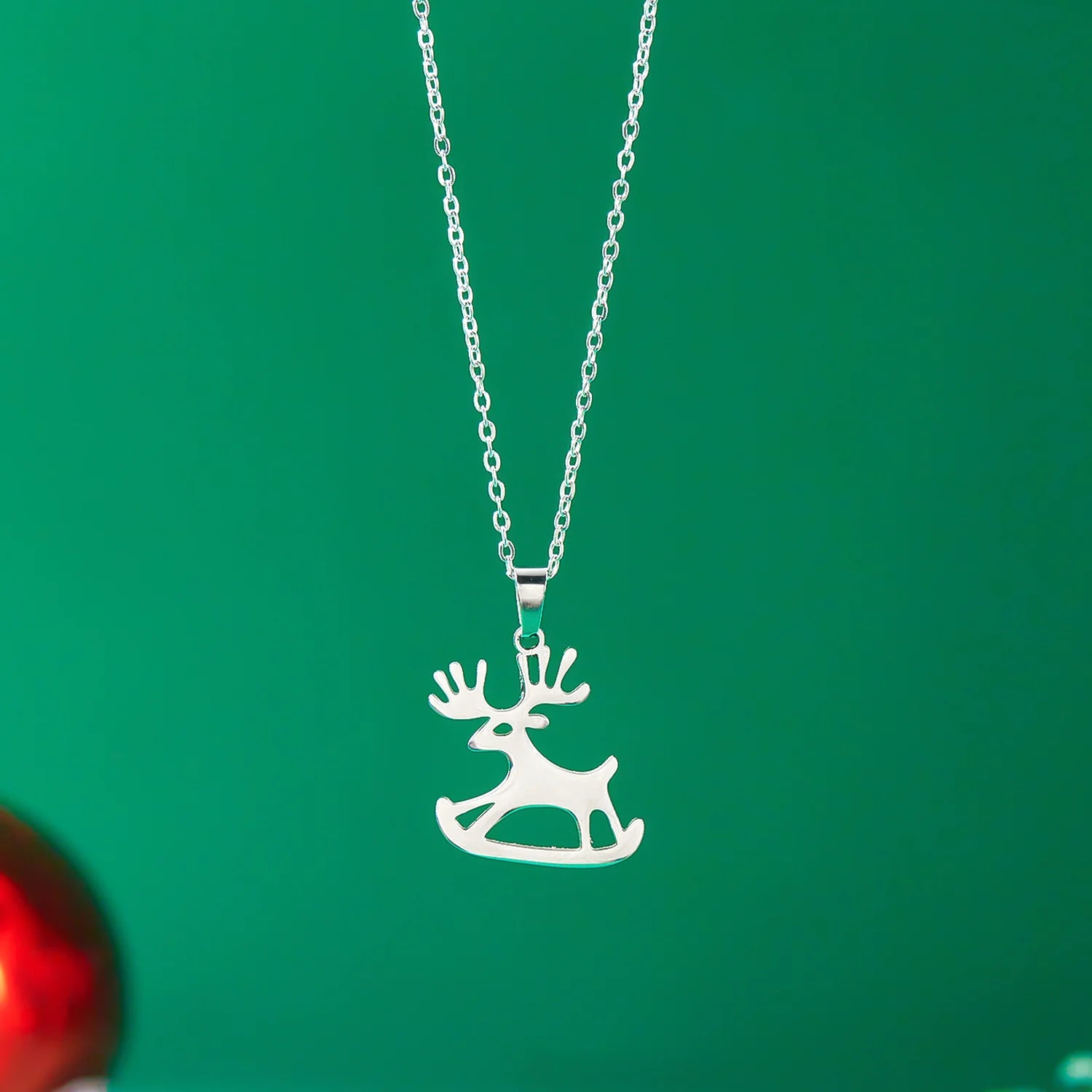 Collar con Colgante Invernal reno plata