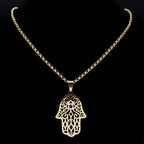 Collar con colgante de protección contra el mal de ojo y mano de Fátima árabe musulmán oro