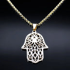Collar con colgante de protección contra el mal de ojo y mano de Fátima árabe musulmán