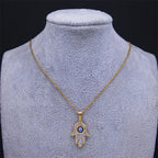 Collar largo con colgante de protección contra el mal de ojo y mano de Fatma árabe
