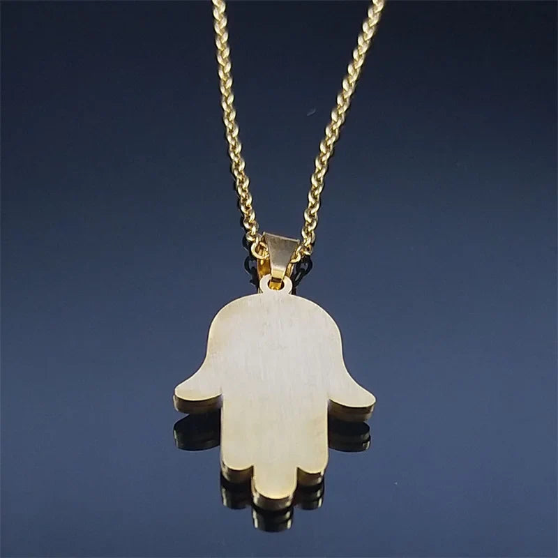 Collar largo con colgante de protección contra el mal de ojo y mano de Fatma árabe