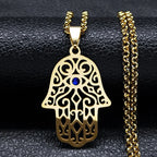 Collar con colgante de protección contra el mal de ojo y mano de Fátima árabe musulmán oro