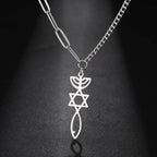 Collar con colgante de Menorá Mesiánica y la estrella de David en plata