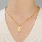 Collar con colgante de Menorá Mesiánica y la estrella de David en oro