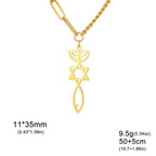 Collar con colgante de Menorá Mesiánica y la estrella de David en oro