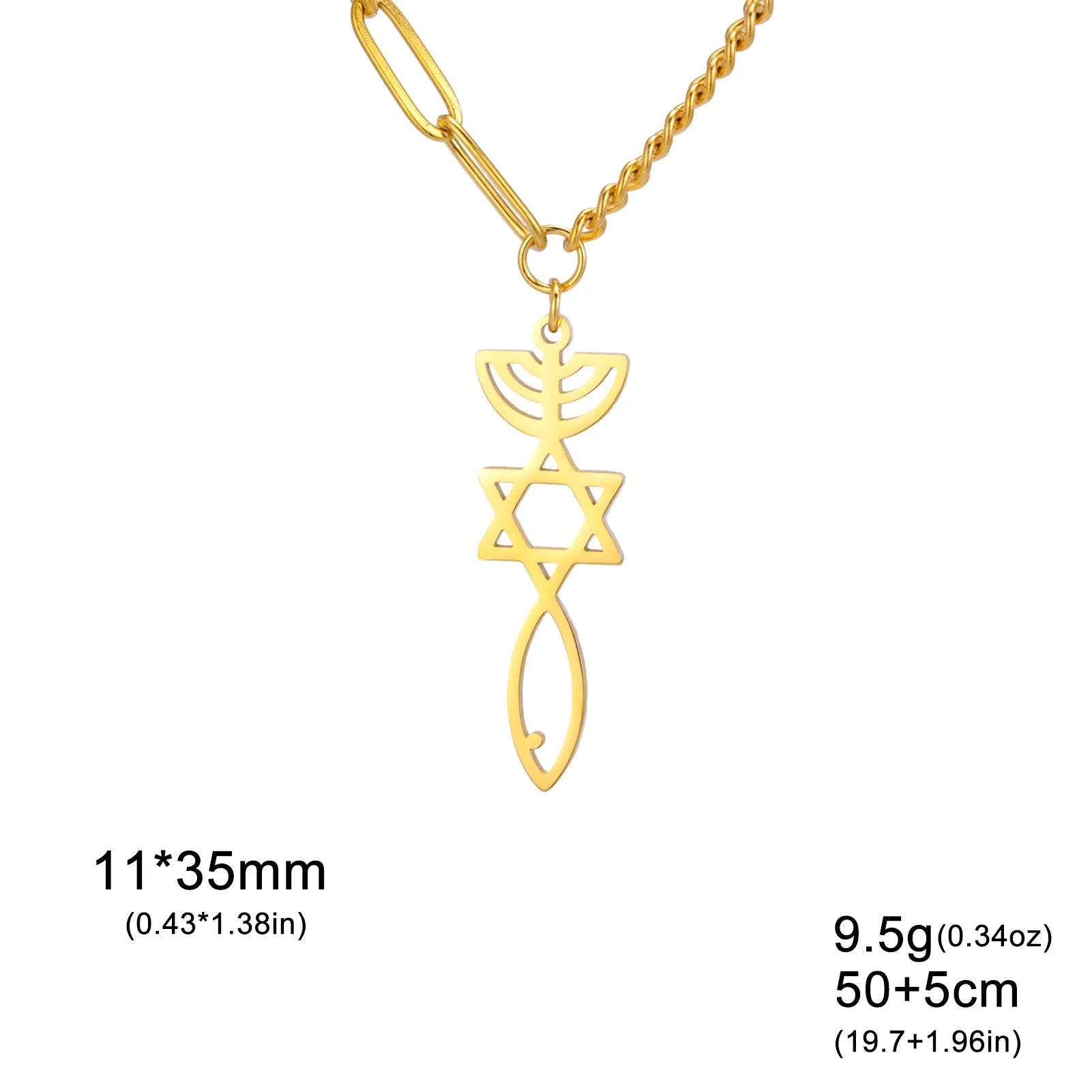 Collar con colgante de Menorá Mesiánica y la estrella de David en oro