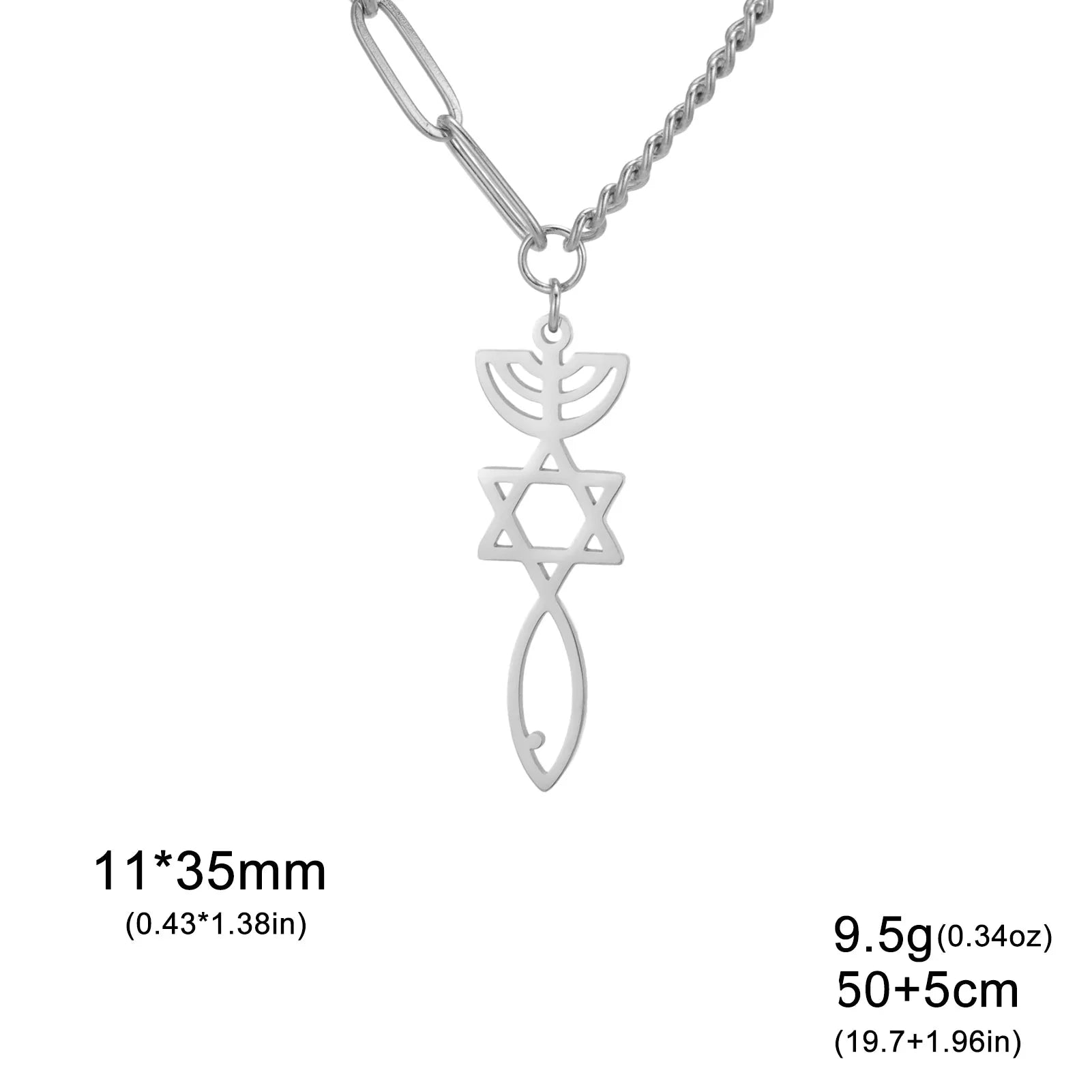 Collar con colgante de Menorá Mesiánica y la estrella de David en plata