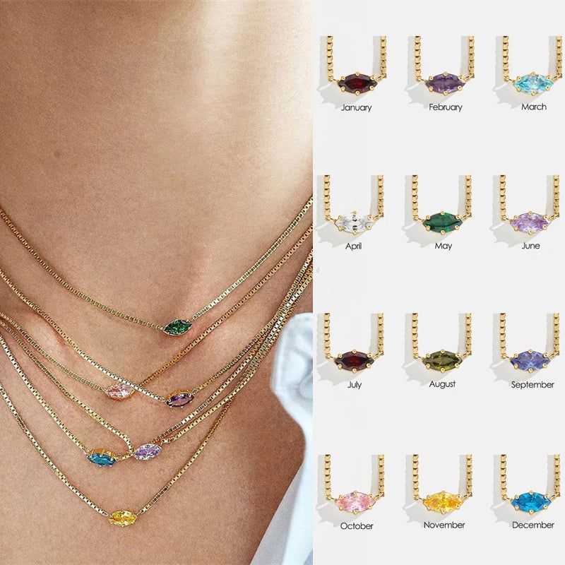 Collar con colgante de piedra de nacimiento con forma de ojo 