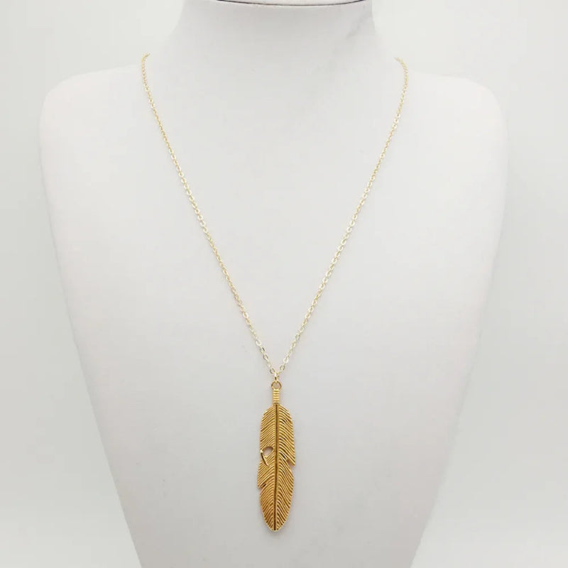 Collar con Colgante de Pluma para Hombre o Mujer oro