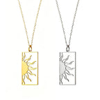 Collier avec pendentif rectangulaire demi-soleil argent
