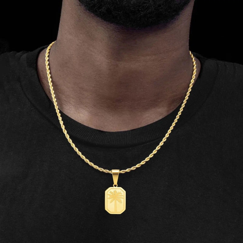 Collar con Colgante Rectangular de Palma dorado