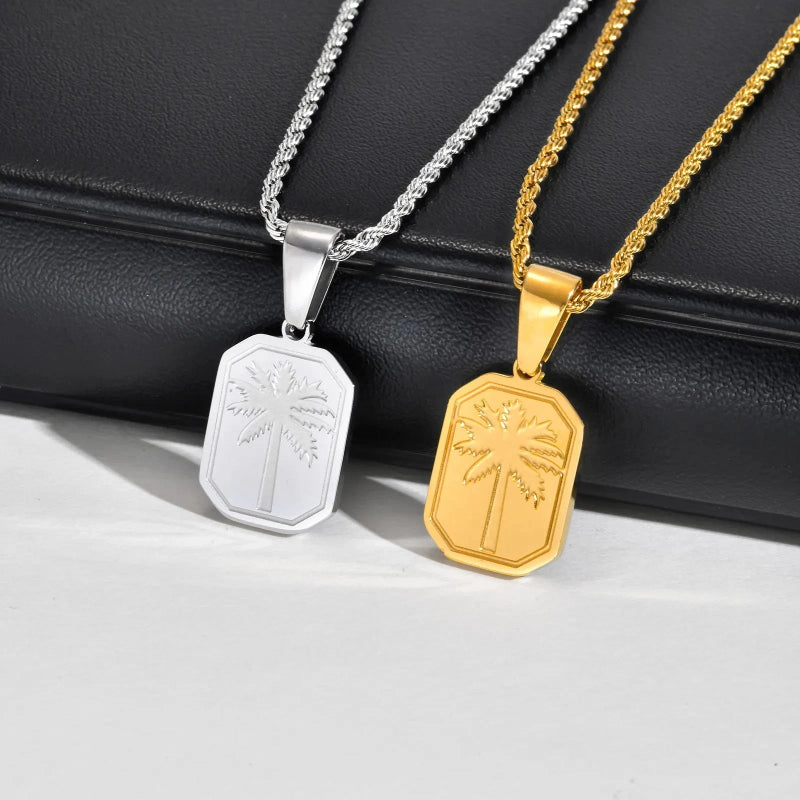 Collar con Colgante Rectangular de Palma dorado