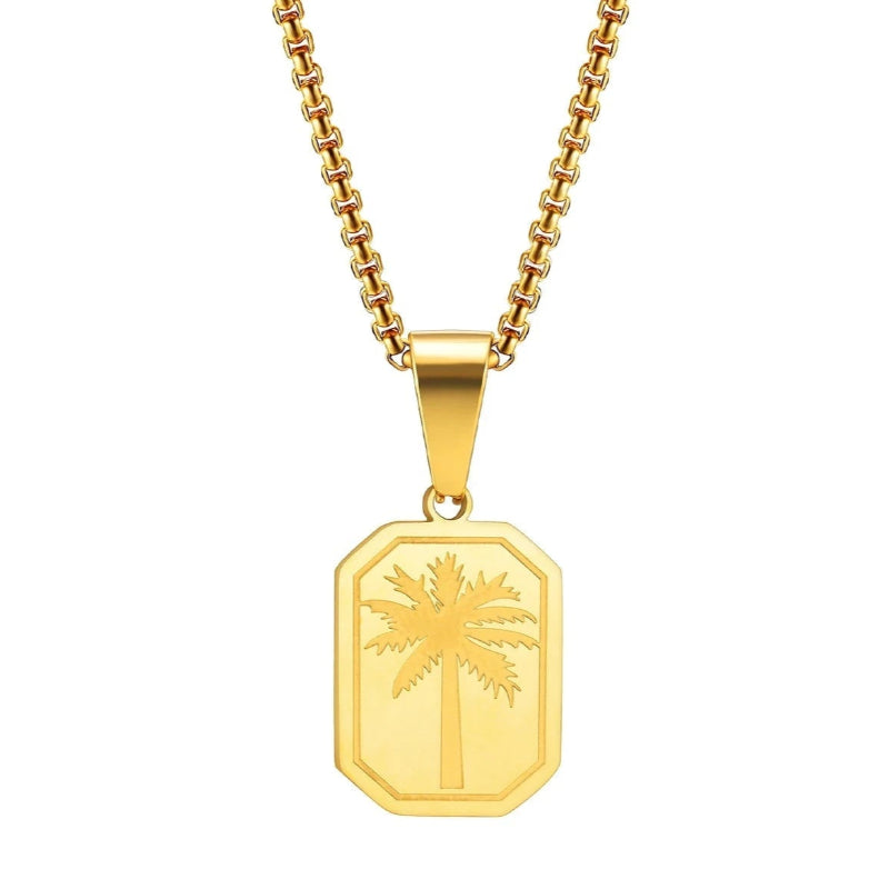 Collar con Colgante Rectangular de Palma dorado