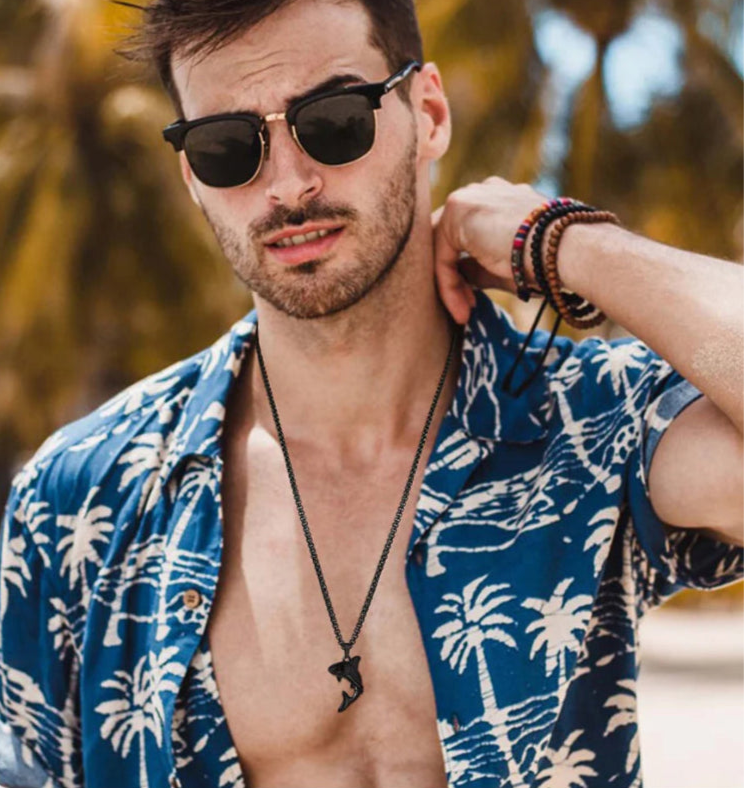Collar con Colgante de Tiburón para Hombre negro