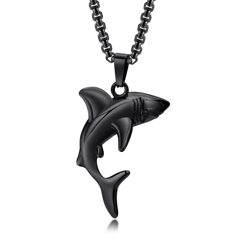 Collar con Colgante de Tiburón para Hombre negro