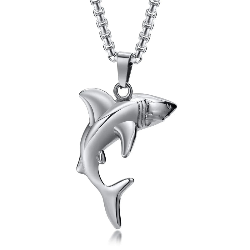Collar con Colgante de Tiburón para Hombre plata