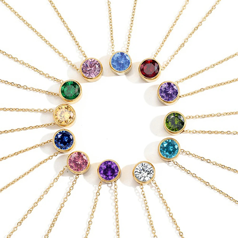 Collar con colgante redondo de piedra de nacimiento para mujer 