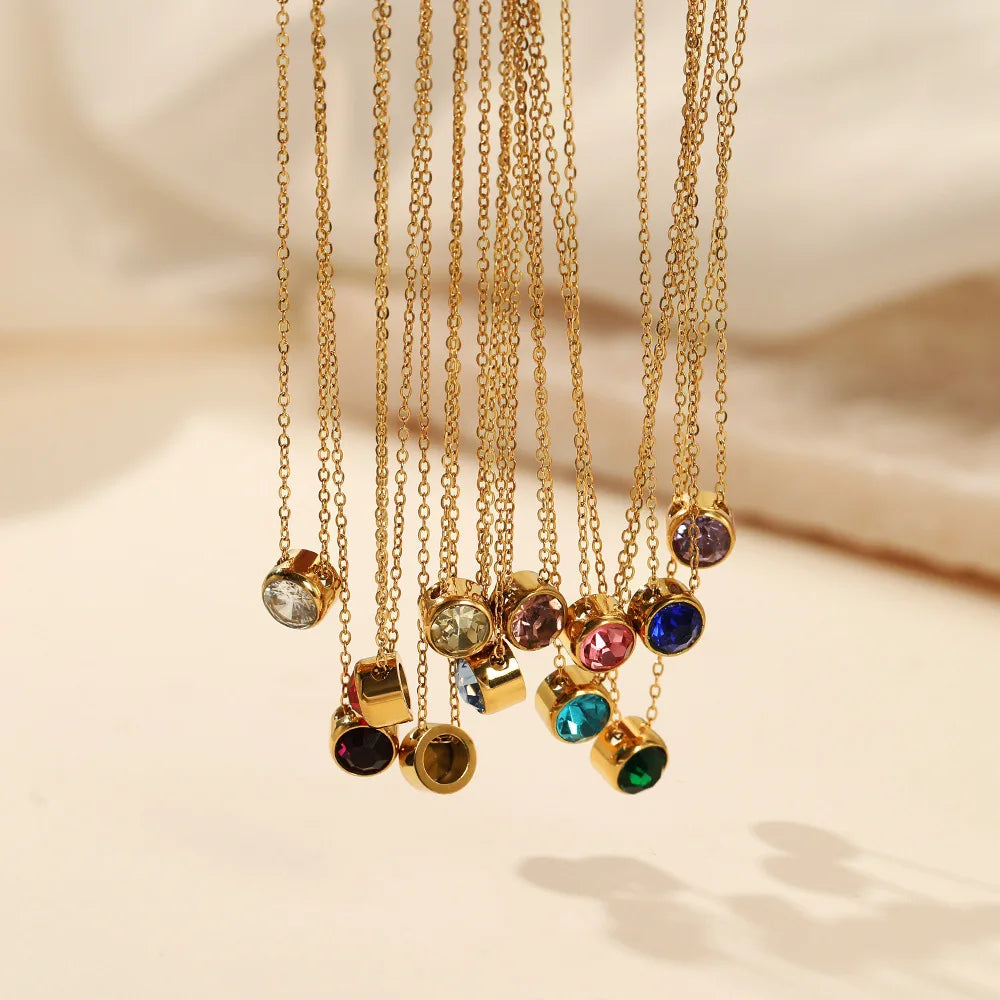 Collar con colgante redondo de piedra de nacimiento para mujer 
