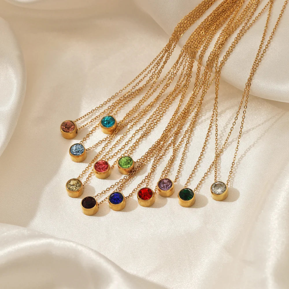 Collar con colgante redondo de piedra de nacimiento para mujer 