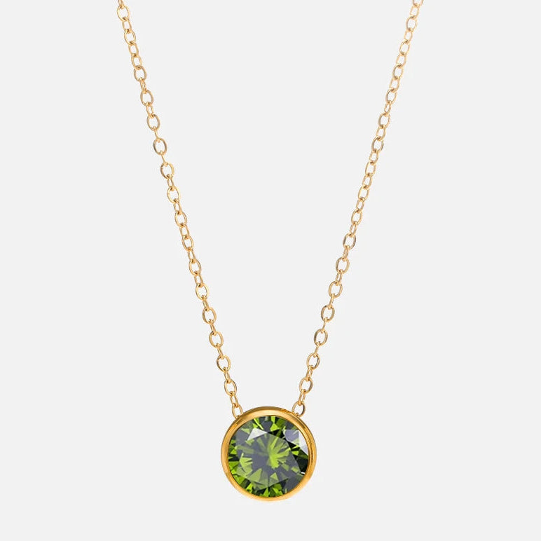 Collar con colgante redondo de piedra de nacimiento para mujer 