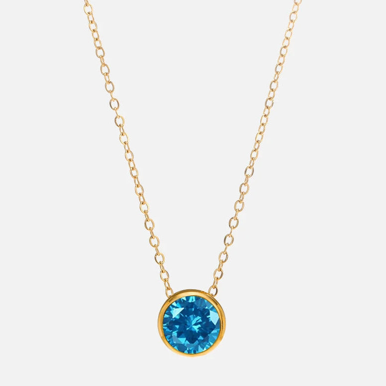 Collar con colgante redondo de piedra de nacimiento para mujer 