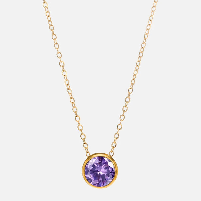 Collar con colgante redondo de piedra de nacimiento para mujer 
