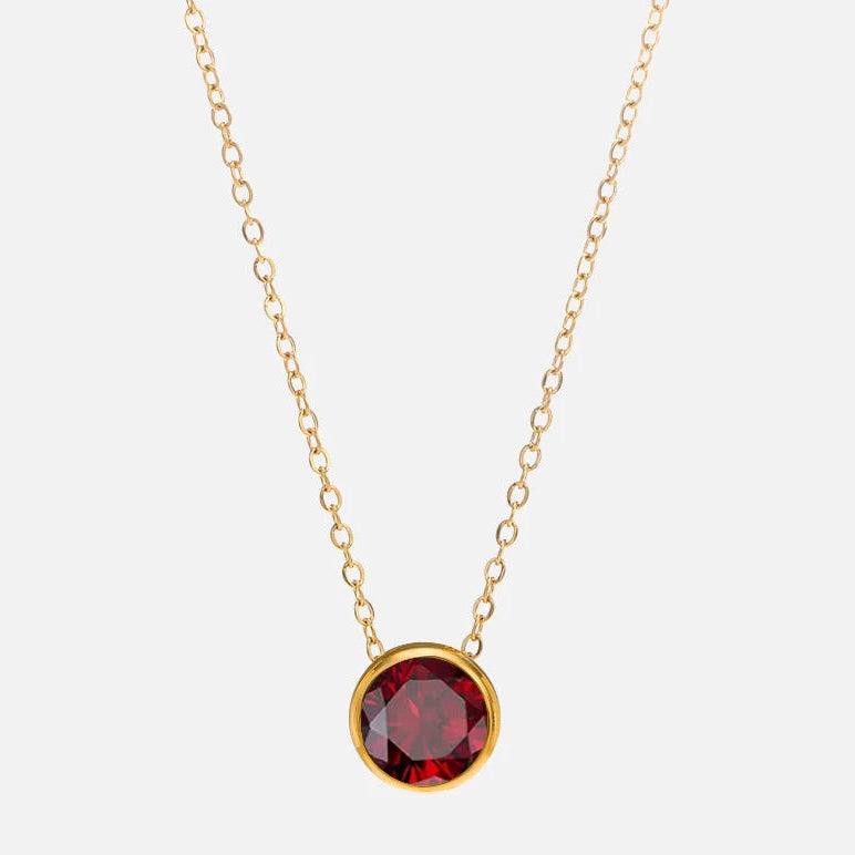 Collar con colgante redondo de piedra de nacimiento para mujer 