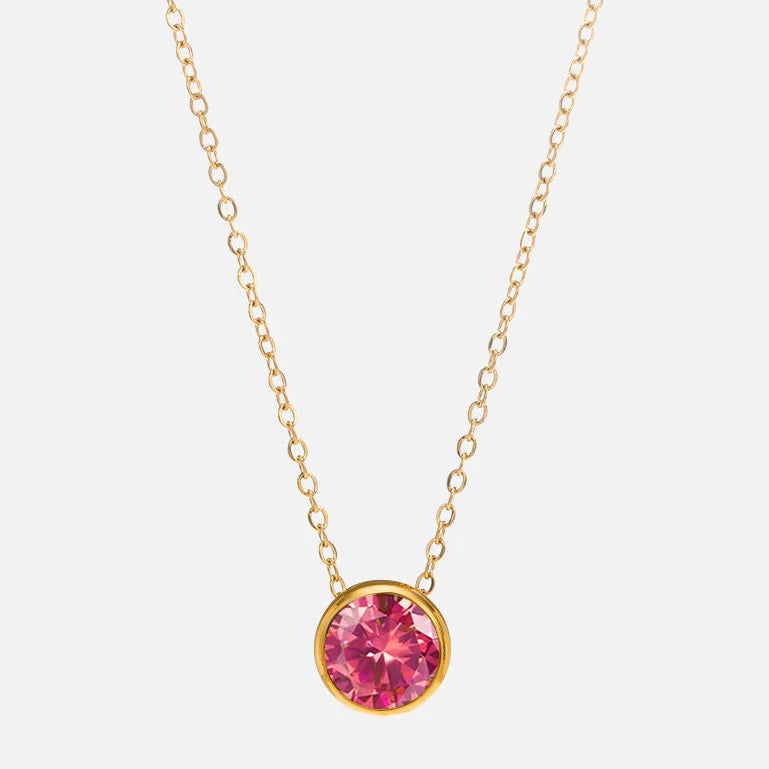 Collar con colgante redondo de piedra de nacimiento para mujer 
