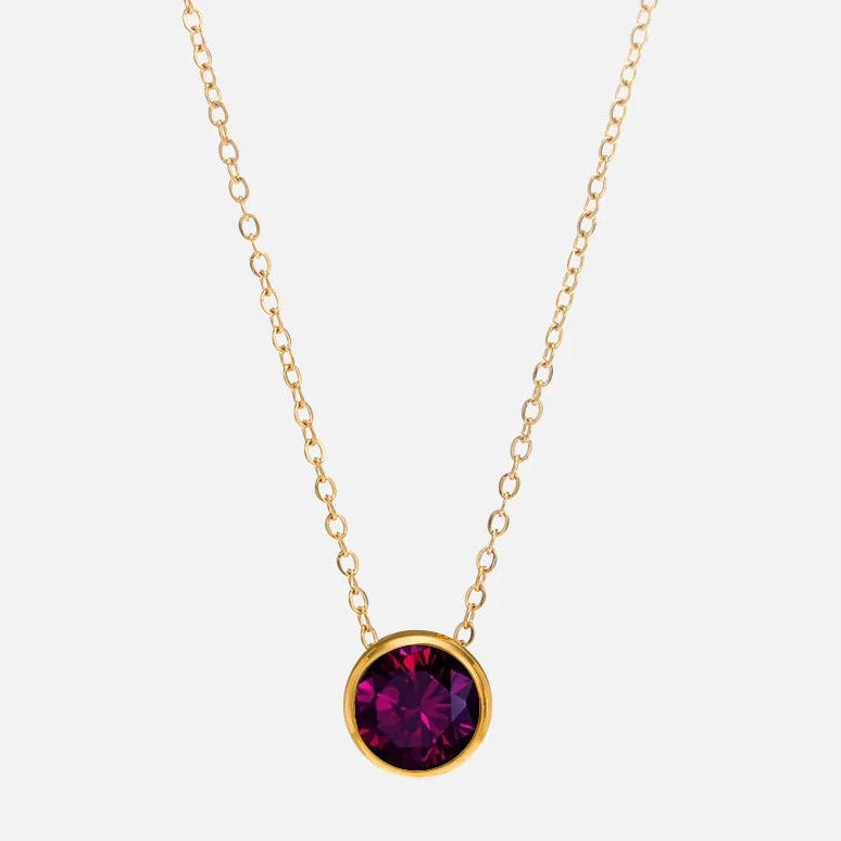 Collar con colgante redondo de piedra de nacimiento para mujer 