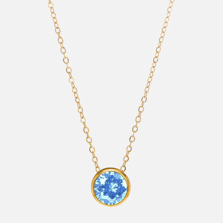 Collar con colgante redondo de piedra de nacimiento para mujer 