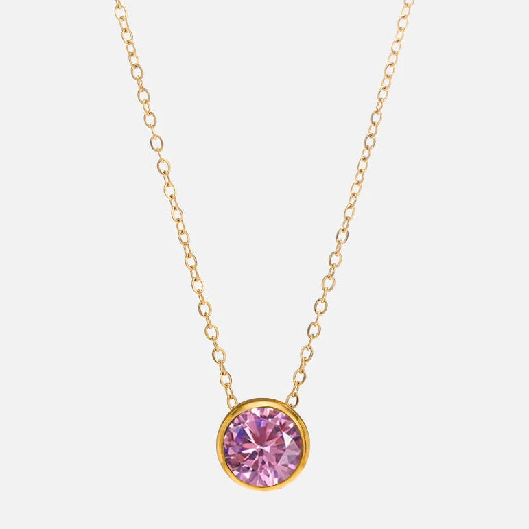 Collar con colgante redondo de piedra de nacimiento para mujer 