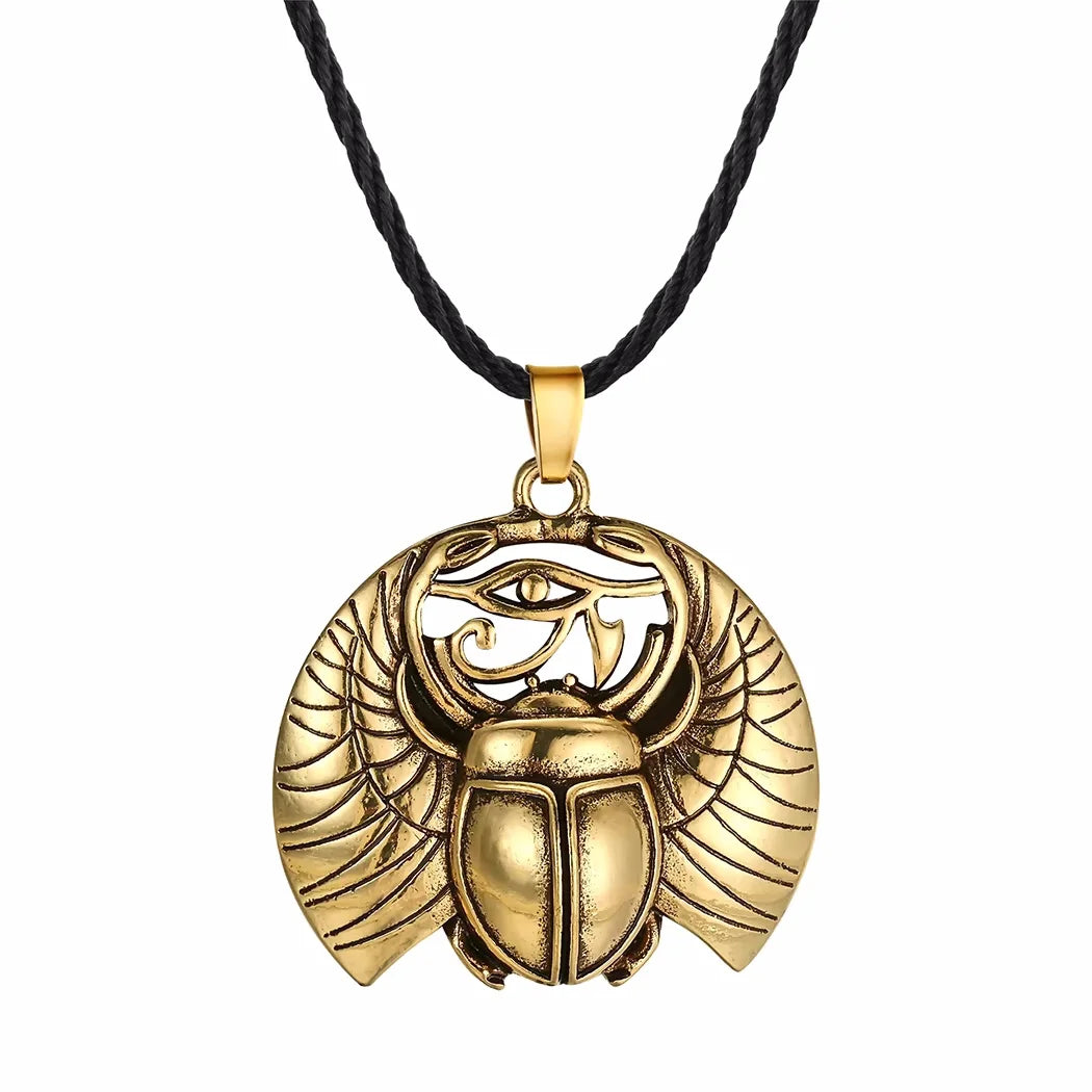 Collar con colgante de escarabajo y ojo de Horus egipcio en oro 