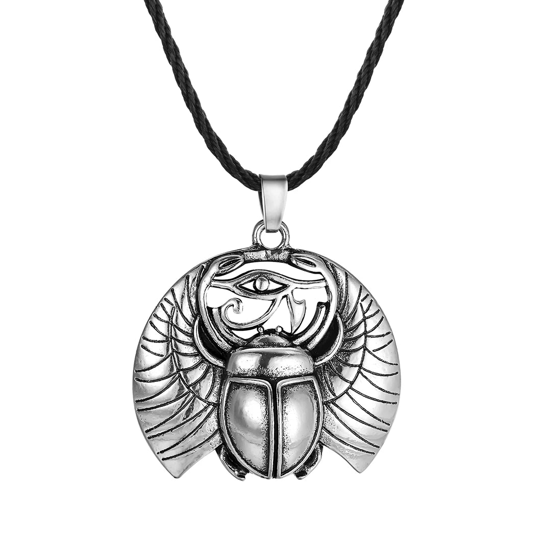Collar con colgante de escarabajo y ojo de Horus egipcio en plata