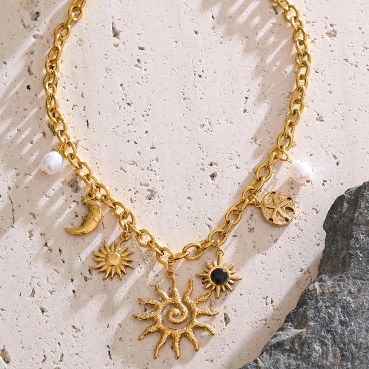 Collar con Colgante de Sol y Luna para Mujer