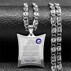 Collar largo con colgante amuleto Ayatul Kursi árabe islam musulmán plata
