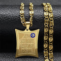 Collar largo con colgante amuleto Ayatul Kursi árabe islam musulmán oro