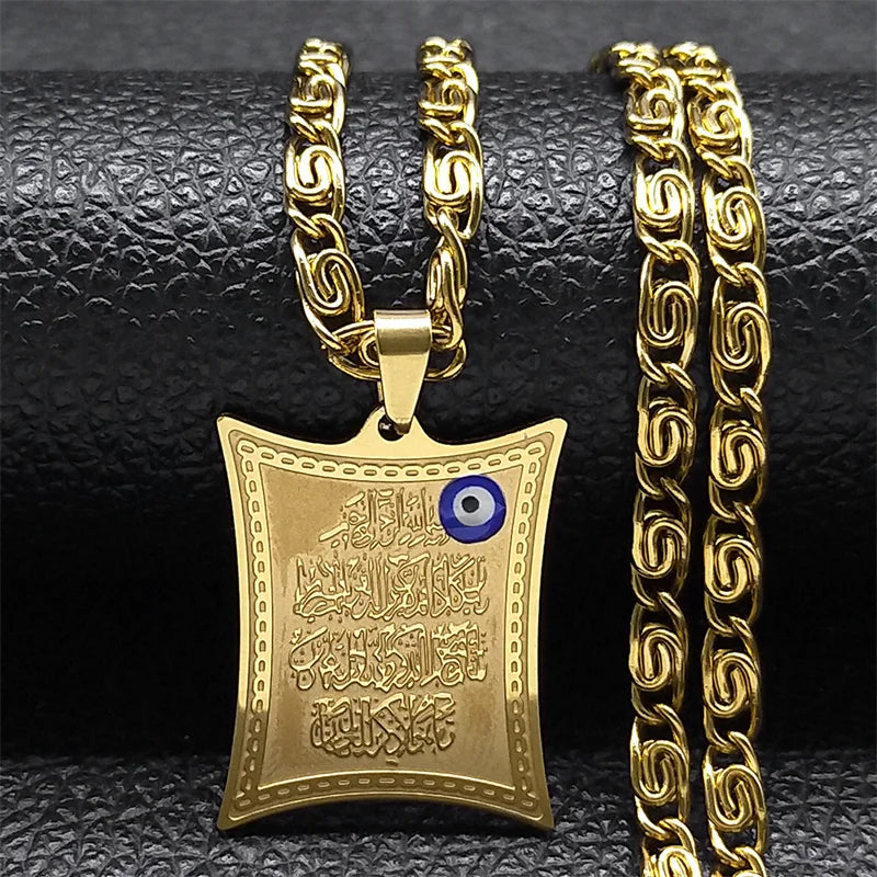 Collar largo con colgante amuleto Ayatul Kursi árabe islam musulmán oro
