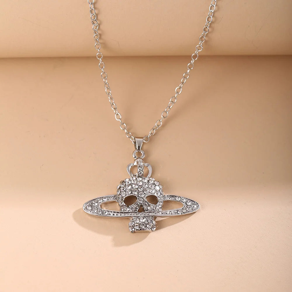 Collar con Colgante de Calavera con Strass