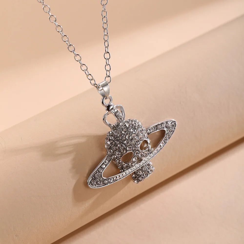 Collar con Colgante de Calavera con Strass