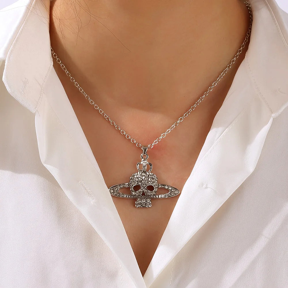 Collar con Colgante de Calavera con Strass