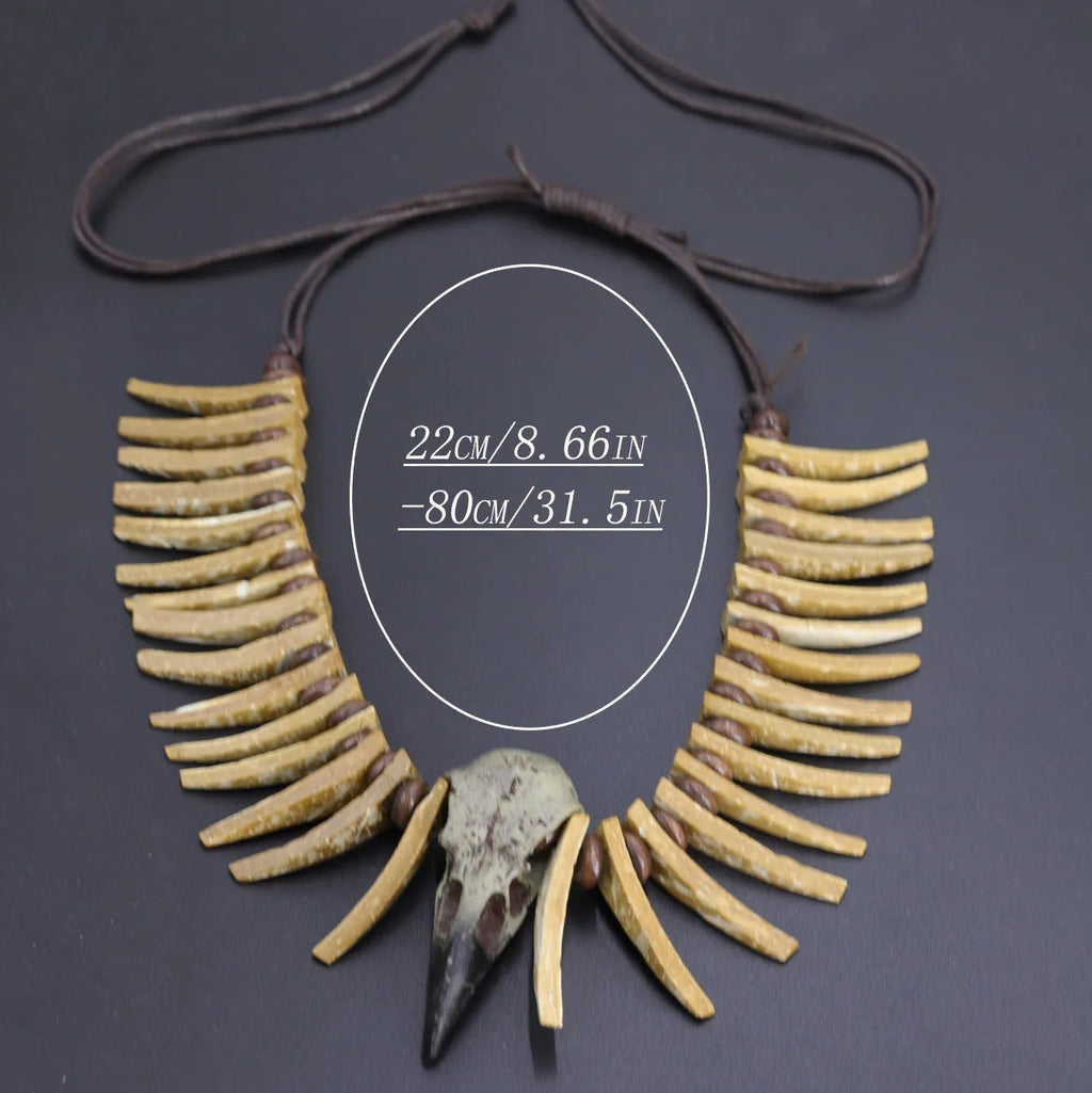 Necklace with "Odin" skull pendant and skeleton in bone-effect resin