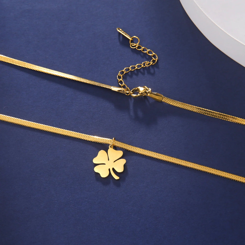 Collar con Colgante Trébol de 4 Hojas Amuleto de la Suerte oro