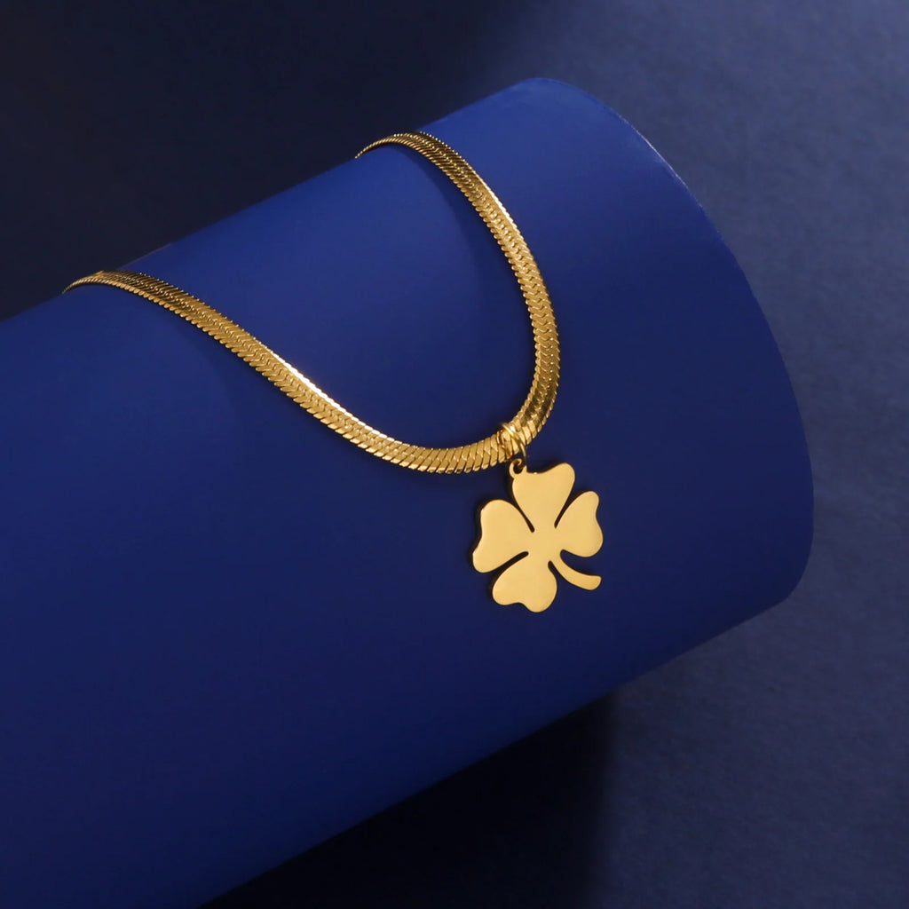 Collar con Colgante Trébol de 4 Hojas Amuleto de la Suerte oro