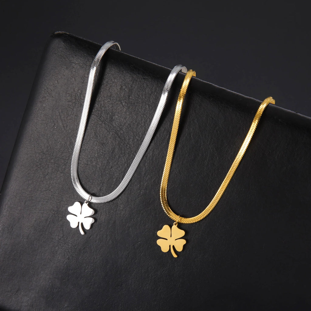 Collar con Colgante Trébol de 4 Hojas Amuleto de la Suerte plata
